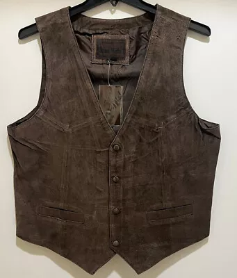 Men's Brown Leather Suede Vest By Dona Michi Real Leather Suede - NEW • $29.99