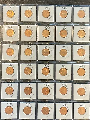 Complete Red Choice/gem BU Memorial Cent Set 1959-1972 30 Coins! • $16.95