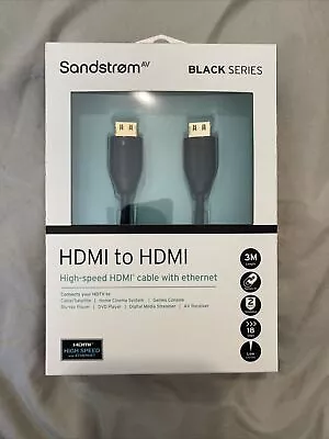 Sandstrom BLACK SERIES 3m High Speed HDMI Cable With Ethernet - NEW IN BOX • £10