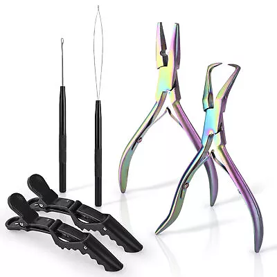 Hair Pulling Hook & Micro Ring Loop Tool Set Hair Extension Beading Tool Kit • $22.55