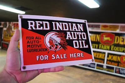 Red Indian Auto Oil Mccoll Dealer Porcelain Metal Sign Oil Gas Soda Ford Chevy • $70