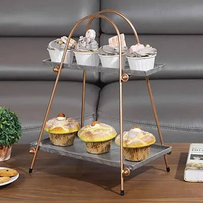 2 Tiered Cupcake Stand Metal And Copper Tone Metal Wire Serving Tray Tower • $39.99