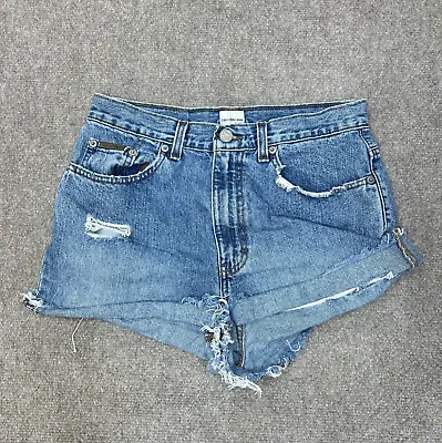 VINTAGE Calvin Klein Shorts Womens 29 Blue Jeans Denim Destroyed Distressed 90s • $7.20