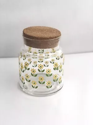 Large Glass Sunflower Jar Canister With Cork Lid. • $24.95