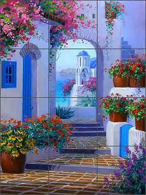 Ceramic Tile Mural Backsplash Senkarik Santorini Mediterranean Art MSA074 • $125