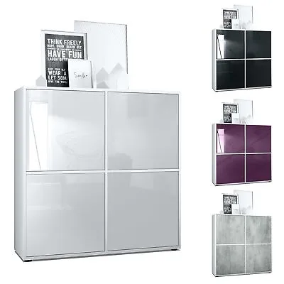 Highboard Sideboard Cabinet Cupboard Cuba V2 In White High Gloss & Design Decor • £464.13