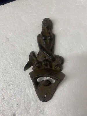 Mermaid Beer Soda Bottle Opener Cast Iron Nautical Wall Mounted Rustic Brown • $7.45