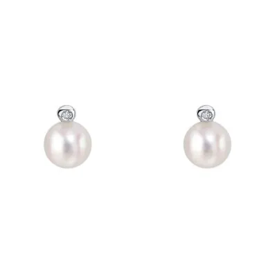 D For Diamond Silver Earrings E6392W Pearl Stud Earrings With Diamond • £45.95