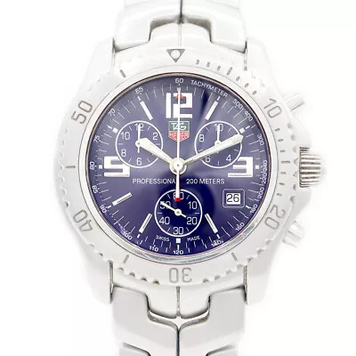 TAG Heuer Link Chronograph CT1110 Date 200m Blue SS Stainless Steel Men Quartz • $898