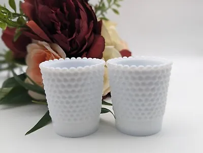 Set Of 2 Vintage Degenhart Milk Glass Hobnail Votive Candle Holder • $15.97