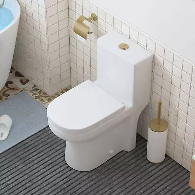 HOROW One Piece Toilet Gold Flush Button Compact Dual Flush Soft Close Seat 12'' • $183.99