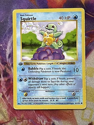 Squirtle 63/102 1st Edition Shadowless Base Set 1999 Pokemon Card • $148.75