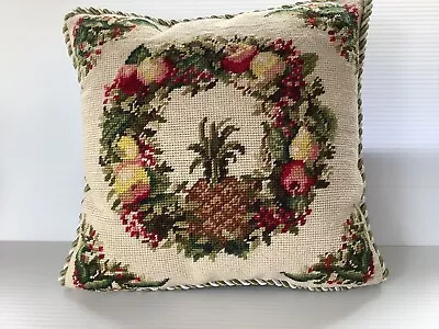 Vintage Williamsburg Needlepoint Pillow Wreath With Pineapple 12X12 • $26.50