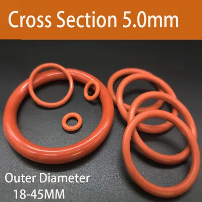 £1.38 • Buy Silicone O-Rings 18-90mm OD 5.0mm Cross Section Red Rubber Sealing Ring