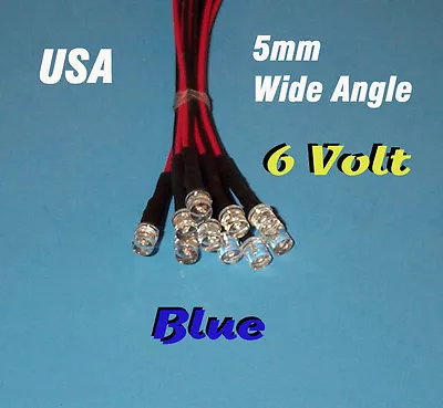 10 Pcs LED - 5mm PRE WIRED 6 VOLT WIDE VIEW ANGLE BLUE PREWIRED 6V • $6.99