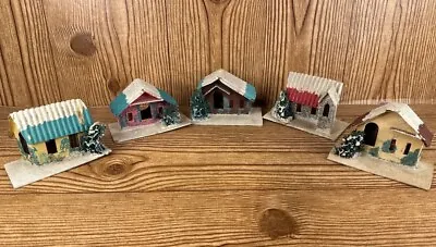 Lot Of 5 Vintage Putz Christmas Houses Cardboard Mica Glitter Japan • $35