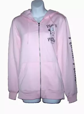 NEW Disney Minnie Mouse Size Large Women's Pink Zip Up Hoodie Jacket • $16.98