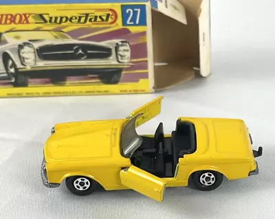 Lesney Matchbox Superfast #27 Mercedes Benz 230SL Yellow Black Interior Orig Box • $48.49