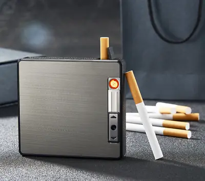 Sleek Cigarette Case Flame-less Electronic Lighter USB Rechargeable Box Holder • $7.44