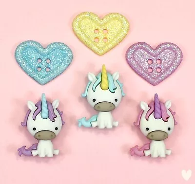 DRESS IT UP Buttons Unicorn Love 10276 - Fairy Pony Horse Fantasy Hearts • £3.50