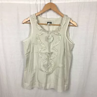 J Crew Women's Scoop Neck Tank Top Embellished Front Cotton/Silk Side Zip Size 6 • $11.16