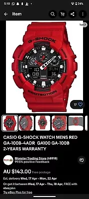 Casio G-Shock GA-100B-4A Men's Analog/Digital Watch • $18.50