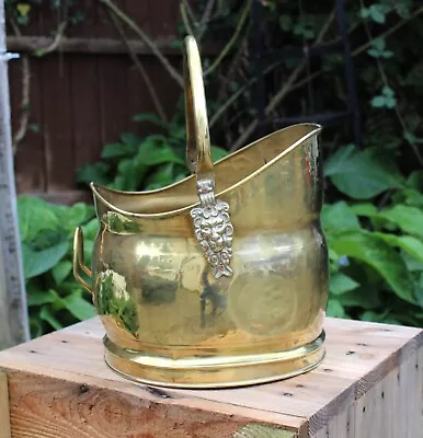 £16 • Buy Vintage Brass Fireside Coal Bucket With Swing Handle And Two Lion Heads