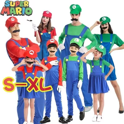 Men Women Adult Kids Super Mario&Luigi Bros Cosplay Fancy Dress Outfit Costume • $14.09