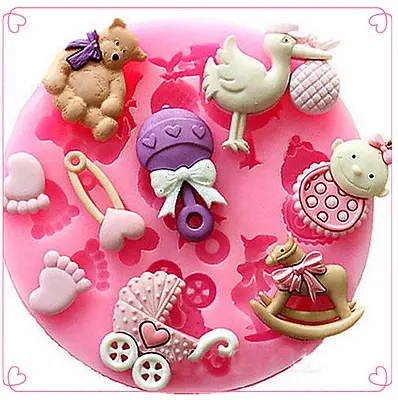 Baby Shower  Silicone Icing Mould Baking Chocolate Cake Topping  Sugar Craft • £3.26