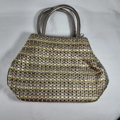 Marlo Handbags Two Tone Gold & Silver Purse Woven Handbag Double Straps  • $12.99