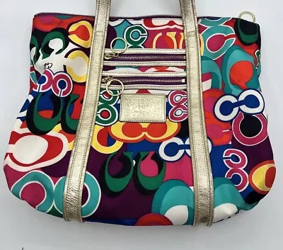 COACH POPPY POP Signature C GLAM Large Tote Multi-Color Carryall Bag Purse 13839 • $49.99