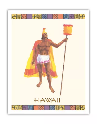 Hawaii - Hawaiian Aliʻi Warrior - Vintage Airline Travel Poster C.1970 • $19.98