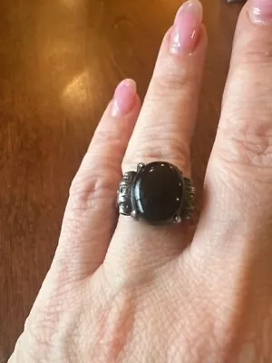 Vintage 925 Silver Black Onyx Mourning Victorian Style Gothic Ring 7 Cocktail • $29.99