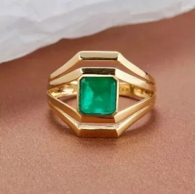 14K Yellow Gold Plated Silver Men's Wedding Ring 3Ct Ascher Natural Emerald • $167.69