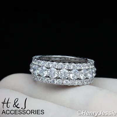 Men Solid 925 Sterling Silver Full Icy Bling Cz 9mm Wedding Band Ring*asr105 • $44.99