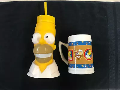 2 Simpsons Collectibles 2010 Universal 32 Oz Sipper  2003 NECA MUG Moes Tavern • $29.99