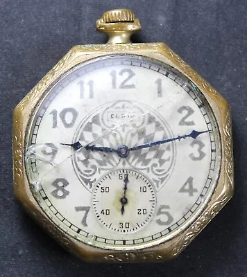 1930 Elgin Grade 303 12s 7j Pocket Watch W/ Octagon GF Case - Parts/Repair • $62.99