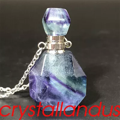 1x Natural Rainbow Fluorite Perfume Bottles Quartz Crystals Pendant Reiki Gem • $11.95