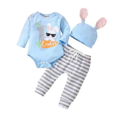 Newborn Infant Baby Boy Girl  Romper Tops Pants Hat Clothes Outfit Set Casual • $23.89