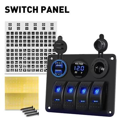 4 Gang Toggle Rocker Switch Panel Dual USB Blue LED For Car Boat Marine RV Truck • $29.99