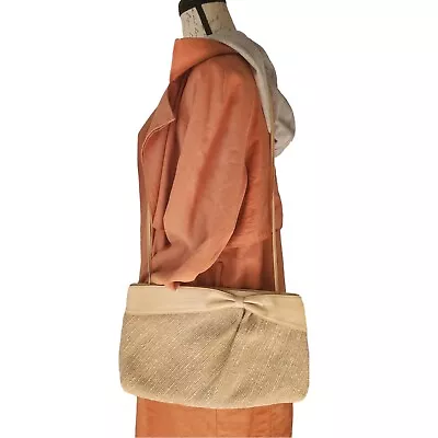  MORRIS MOSKOWITZ Crossbody Clutch Handbag Purse Bag Beige Leather Textile  • $49.99