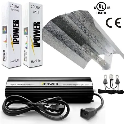 IPower 1000W HPS MH Grow Light System Kit Cool Tube Hood Wing Reflector Set • $119.99