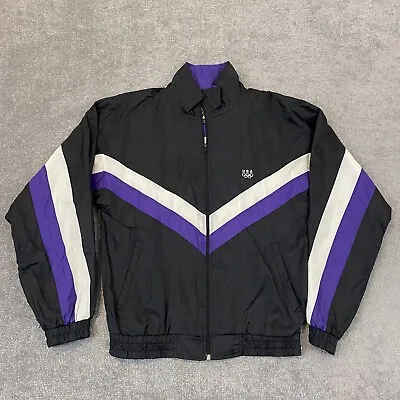 VTG USA Olympics Jacket Mens Small Black Purple Zip Track Nylon Windbreaker 90s • $24.99