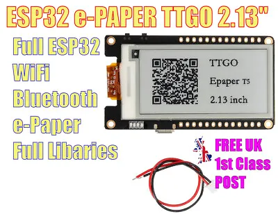 ESP32 E-ink E-Paper 2.13  TTGO T5 V2.3 Screen New Driver Chip. Library Code Link • £29.99