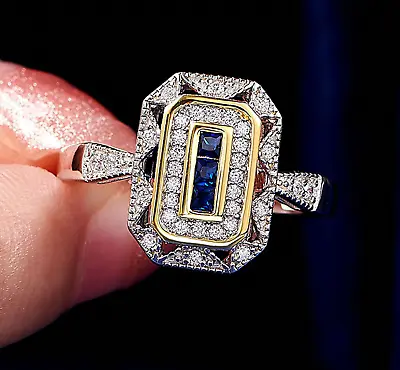 Dual Tone Vintage Engagement Wedding Ring 14K White Gold 2 Ct Simulated Sapphire • $140.68