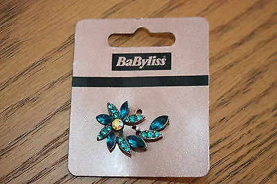 Babyliss Vintage Style TEAL Crystal Diamante Flower Leaf Hair Clip Grip Slide • £2.79