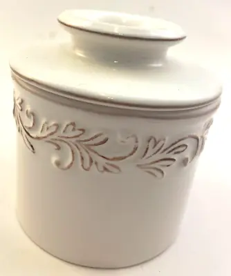 Butter Bell Crock Country French  Farmhouse White Embossed Floral Design 4  • $14