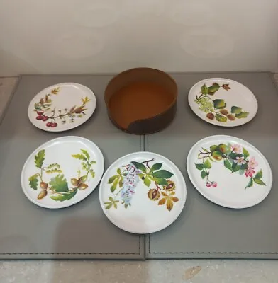 5 Vintage Praesidium Melamine Coasters With Leather Case - Tree Blossom & Fruits • £7.50