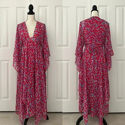 BCBG Maxazria Silk Dress Red Print Handkerchief Hem Flutter Sleeves Size Small • $28