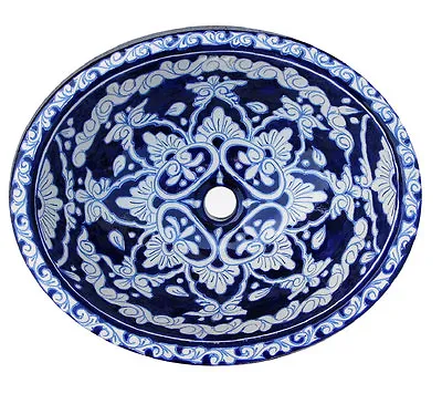 #117 SMALL BATHROOM SINK 16x11.5 MEXICAN CERAMIC HAND PAINT DROP IN UNDERMOUNT • $68.56